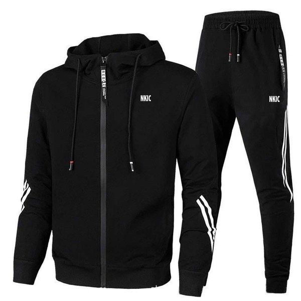 

Fashion Brand Tracksuit Men Suit Autumn Zipper Cardigan Jacket Sweatpants Stripe Running Fitness Basketball Jogging 2 Piece Set, White 1