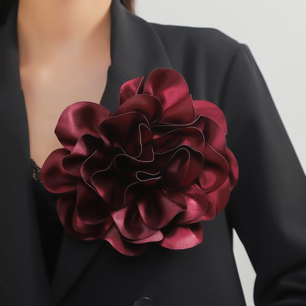 

Hot selling colorful fabric flower brooch, large satin flower brooch, scarf brooch, shawl accessory 2024 fashion, Burgundy