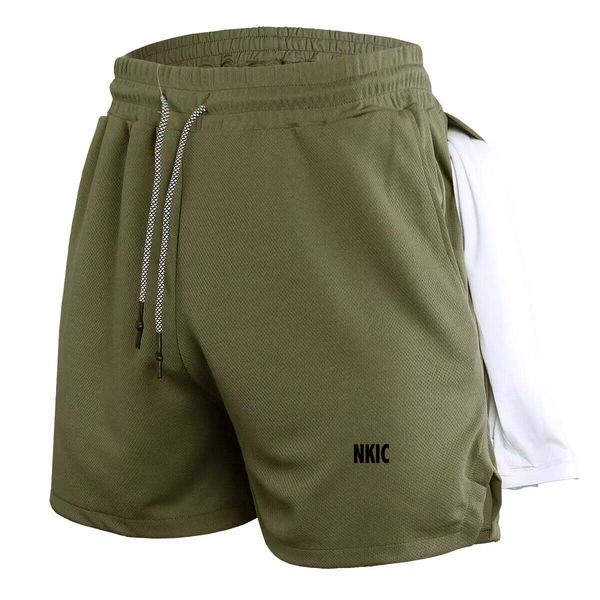

Summer Men' Casual Clothing Brand trend Gym exercise Fitness Outdoor Running Basketball Training Drawstring Shorts male, Army green 1