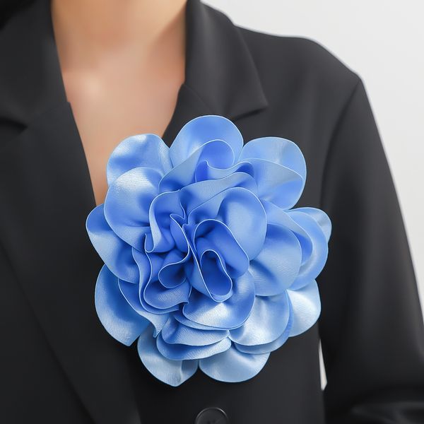 

Satin fabric exaggerated large flower brooch handmade flower dress accessory brooch, Sky blue