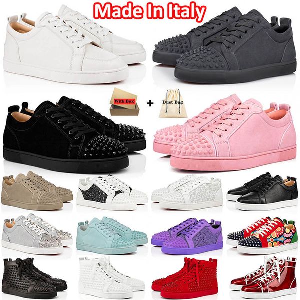 

Szie 35-47 Luxury Designer Low Dress Shoes Mens Casual Shoes Sneakers Glitter Grey Rivets Leather Suede Camo Women Fashion Spikes Office Career Wedding Trainers Shoe, Red