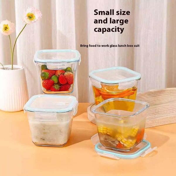 

Glass soup household use, sealed square microwave oven heating, bowl office workers, adult lunch box with lid for preservation