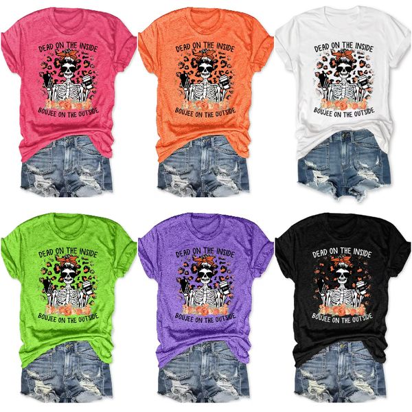 

2024 Halloween t shirt womens casual short sleeve printed women T-shirt skull pumpkin bow bat print tshirt womens festival breathable short sleeve tshirts size -2xl, Multi