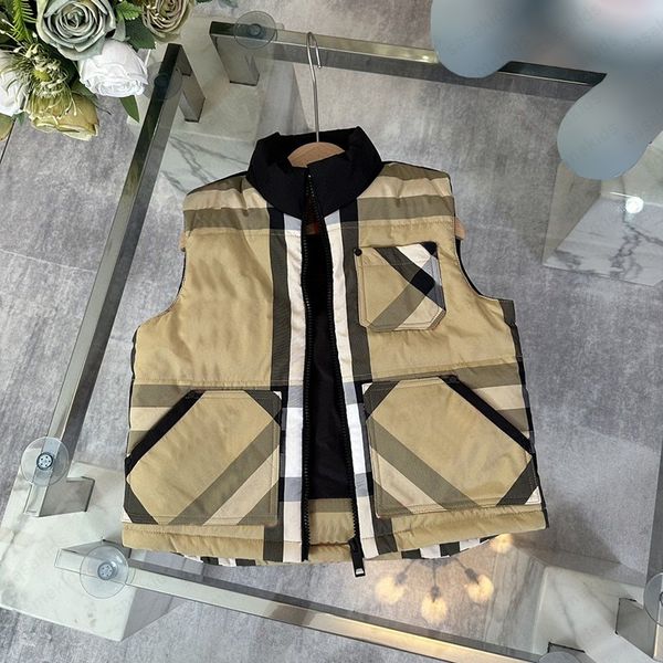 

Grid vest slim fit trend new kids designer clothes autumn boys hoodie winter warm 2024 anti cold down vests jacket fashion childrens clothing CSD2409022-20, Khaki
