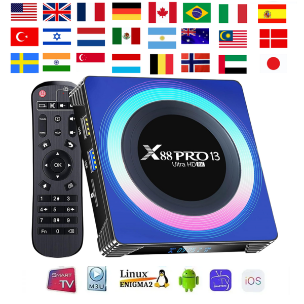 

X88 PRO Smart TV Box 1/3/6/12 Months 4K OTT Support Android 13 France Spain Xxx Megaott Dino TV Code m 3 u Xtream 18000+ Channels