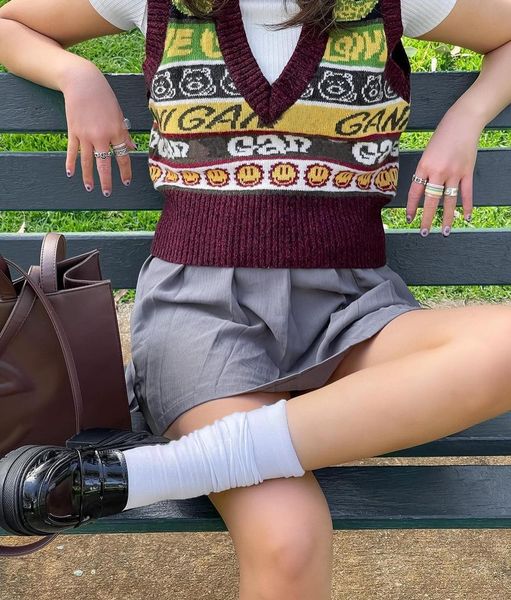 

Designer Stripe Letter jacquard Sweater Tank New Autumn Woolen Blend Soft Sleeveless Vest V-neck Vintage Luxury Pullovers Top Woman Slim Winter Camisole, Style 8