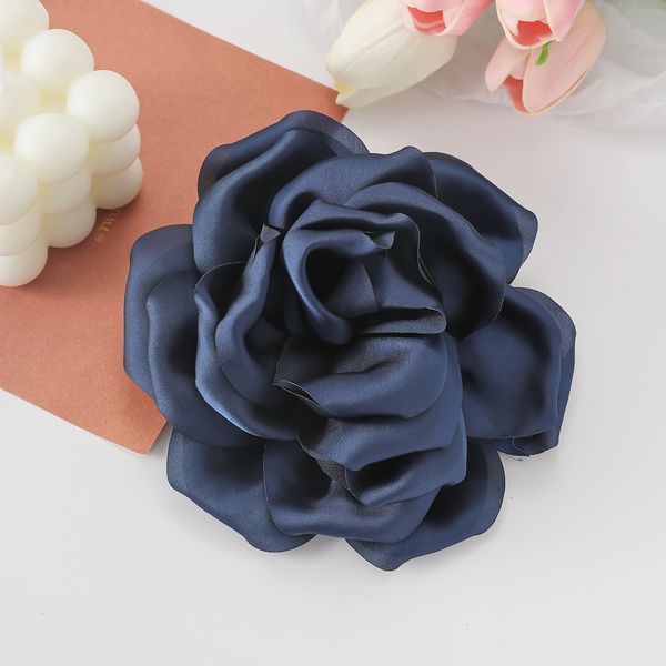 

Hot Sale Colorful Fabric Flower Lapel Pins Large Satin Flower Brooches Scarf Pin Shawl Accessories 2024 Fashion Flower Brooch, Dark blue