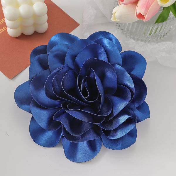 

Satin Fabric Exaggerated Large Flower Brooch clip pin Double Corsage Pin for party woman's brooch, Blue