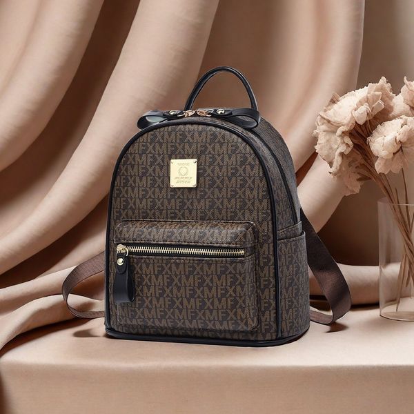 

Personality womans travel shoulder bag thick letter printed leather travel leisure backpack cute fur ball pendant fashion handbag contrast color women backpacks, Image colors