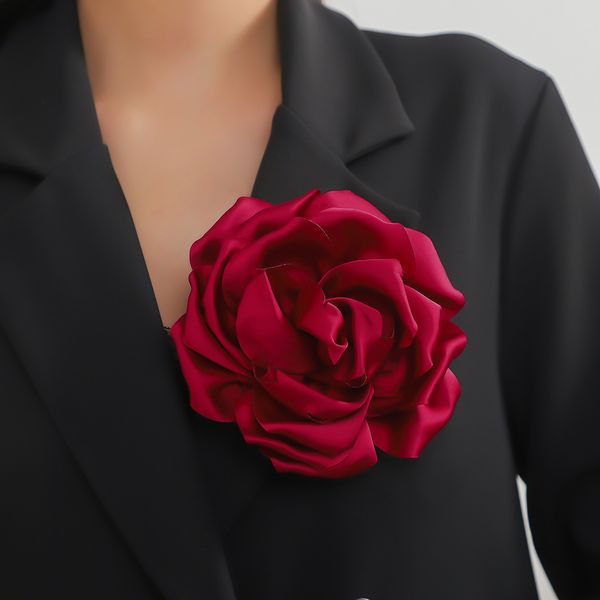 

Valentine's Day gift satin fabric rose brooch, oversized flower brooch, women's brooch, Burgundy