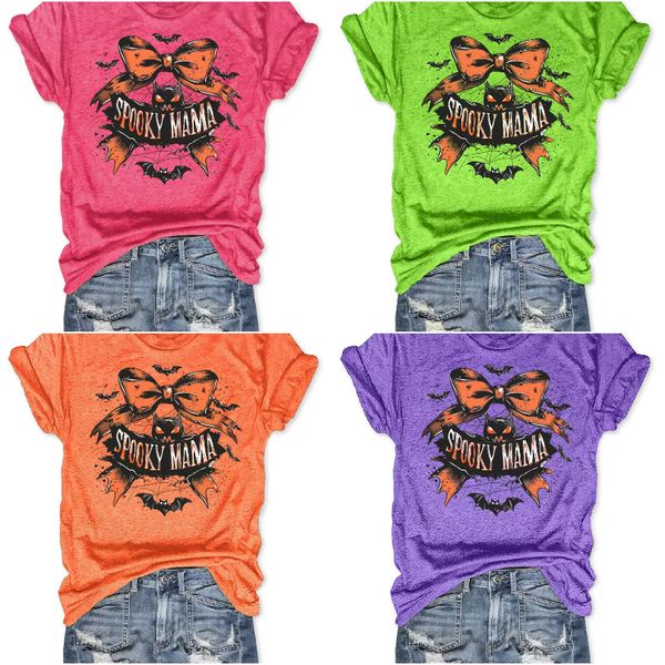 

Halloween t shirt womens short sleeve shirts printed women T-shirt skull pumpkin bow bat print tshirt womens festival breathable shorts sleeve t shirts size s-2xl, White