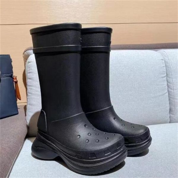 

Designer Boots Thick Heel Thick Sole Long Boots Fashion Luxury Square Toe Women Rain Boots Men Women Rubber Boots Waterproof Anti Slip High Tube Rain Shoes Pure Color, Pink