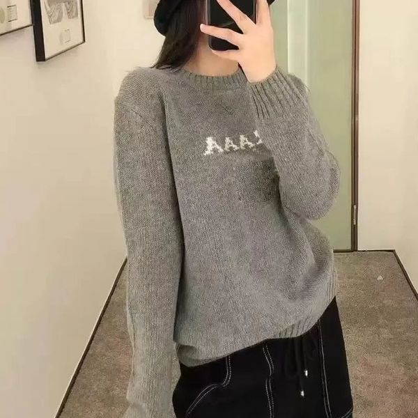 

women sweater pullover knit jumper sweaters knits designer clothing autumn winter classic letter embroidery crew neck knitwear tops, White