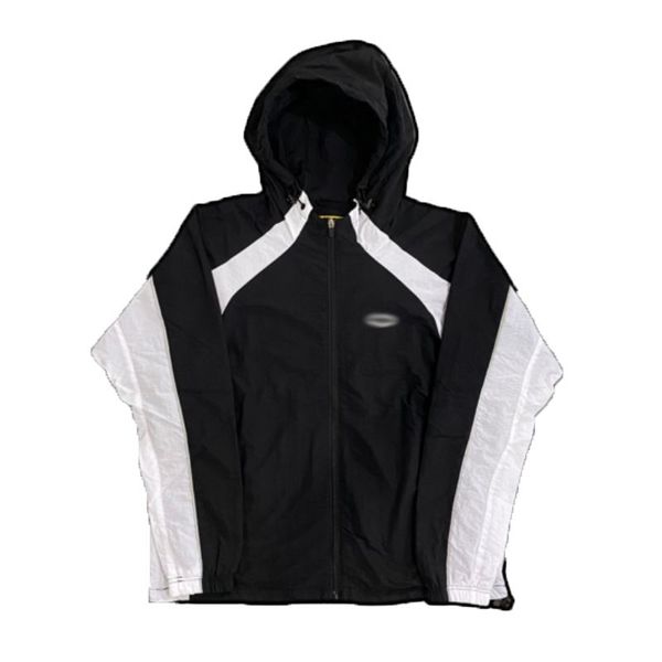 

designer hooded Mens Jackets print CRT zipper hoodie Windproof sports Jacket street trend Contrast Panel Hoodie Coat, Orange