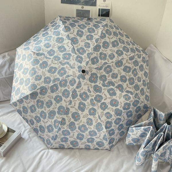 

and Rain Dual use Sunscreen Black Glue Folding French Hand Open Ins Korean Version Learning Sunshade Umbrella