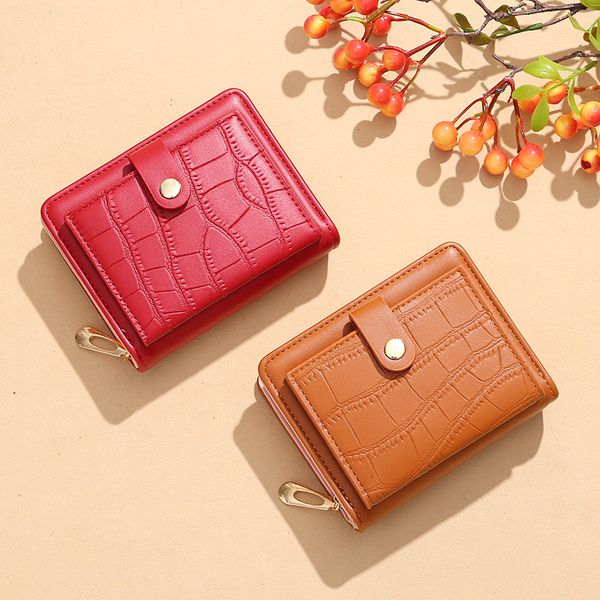 

Western style women's designer Korean version classic retro woven pattern multifunctional wallet short simple and elegant multi card slot card bag change clip bag, Black