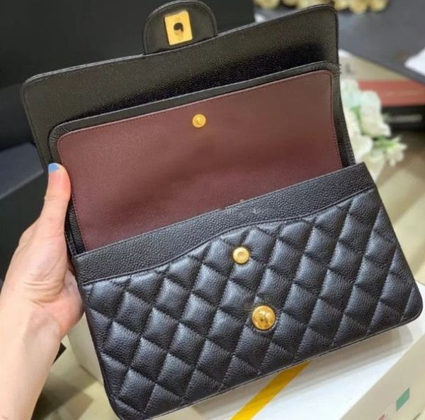 

10A Designer bag Mirror Double Flap Bag Real Leather Caviar Lambskin Classic All Black Purse Quilted Handbag Shoulder quality genuine leather, Pink