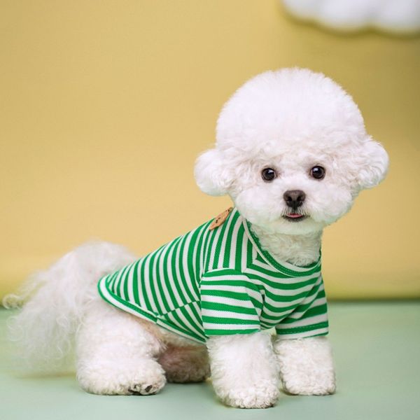 

Bear Print Sriped Vest Summer Clothes Puppy T-Shirt Cotton Girls Costume Chihuahua Bichon Frise Clothing Dog Apparel, Light purple