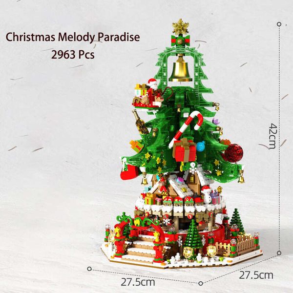 

Block Tree Christmas Melody Paradise Music Box Seo Building Bloc MOC Elk Deer Santa Claus Snowman Creative Decorations Bric Toys, Multicolor