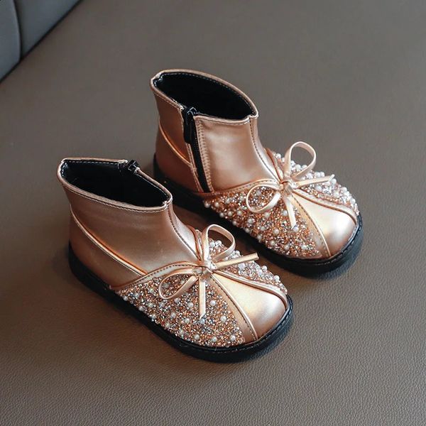 

Rhie Kids Leather Ankle Sneakers, Warm Bow Boots for 2024, Grey