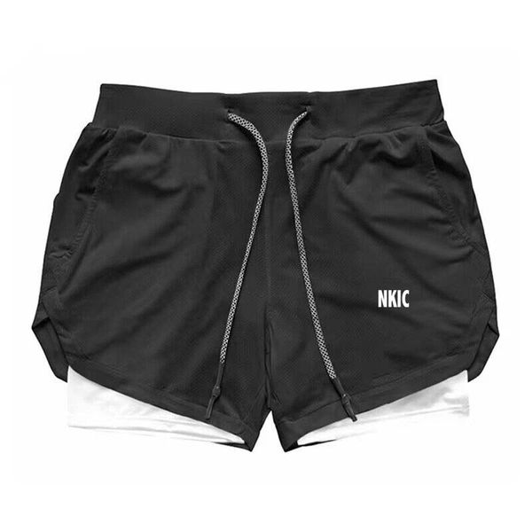 

Men' Brand Shorts Sports Fitness 2-In-1 Quick-Drying Breathable Stretch Double-Layer Shorts Joggers Gym Running Training Pants, White 1