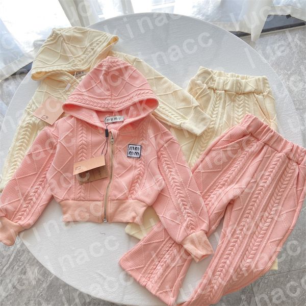 

Knitted Sports Designer Baby Set Autumn Winter Hooded Clothes Fashion Kids Long Sleeves Coat Sweater Girls Bell-bottoms Pants, Pink