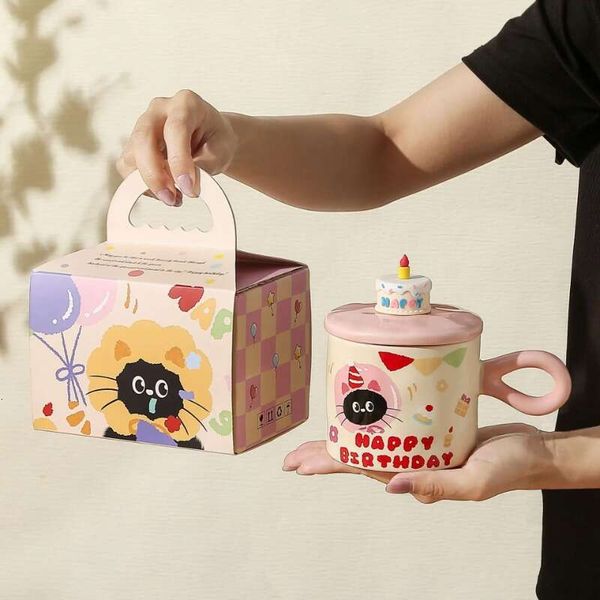 

Cute cartoon cat ceramic mug, couple water cup, high-value gift box, souvenir, birthday gift, breakfast cup, Blue