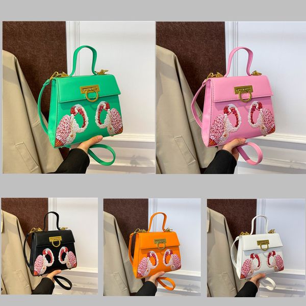 

Womens Fashion printed handbag minority popular cartoon women's shoulder bag solid color leather messenger bag daily Joker gold buckle handbag 8 colors wholesale, Khaki