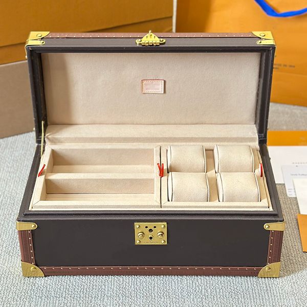 

Designer Coated Canvas Coffret Accessoires Trunk Jewelry Box VL Check Pattern Brass Hardsided Boxes Collection Ornaments Home Display Case Cosmetics Storage Bag, Black check