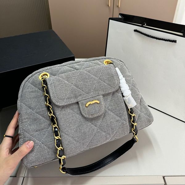 

Denim Designer Ladies Handbag 33x22cm Gold Hardware Two-Tone Matilas Chain Black Line Large Capacity Womens Airport Travel Shoulder Bag, Grey
