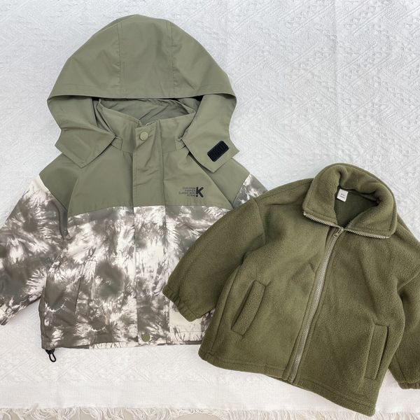

kids clothes clothing in late autumn color blocking spray dyeing style clothing outdoor jacket (one three in one) five pieces, Multi