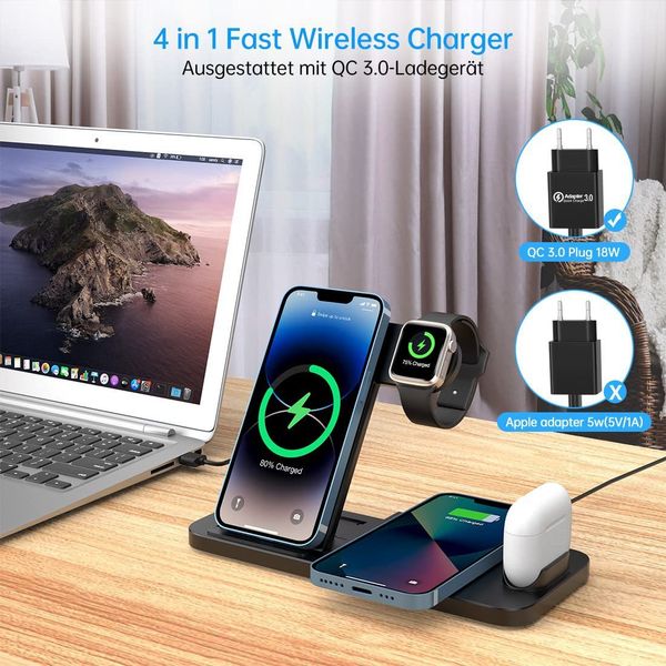 

folding Vertical three in one charger 15W mobile phone holder, watch earphones, wireless charging, fast charging ph earphs, chargg, chargg