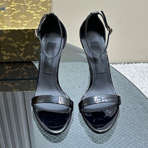 

Elegant Womens Roman Style Satin Shoes with Patent Leather Detailing and Box Included, Black