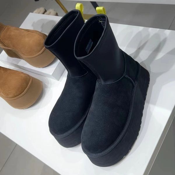 

Designer Wool-Lined Women's Winter Footwear - Stylish Sheepskin Platform Snow Boots by UG for Cold Weather Comfort, Brown