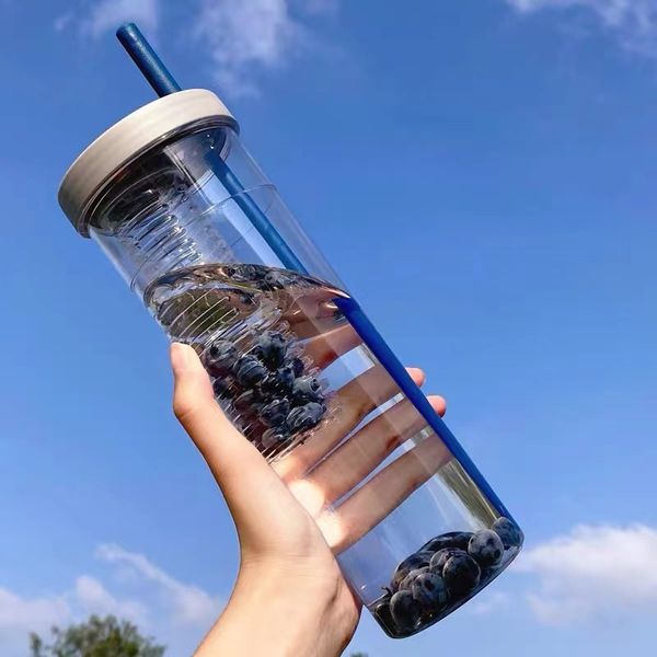 

Water with filter lemon straw large capacity 700ML plastic drinking cup, White