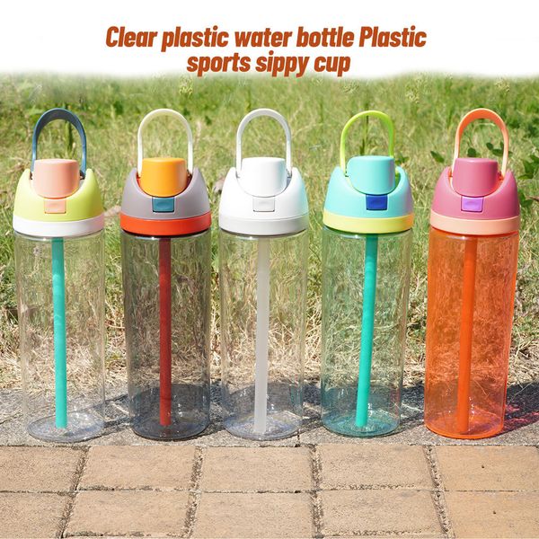 

Summer new sports water with elastic lid OWALA plastic straw large capacity multi-color handle cup, Light green