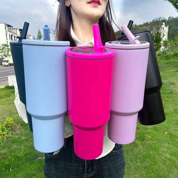 

Ice King large capacity black powder paired with giant straw stainless steel insulated cup internet famous coog handle for girls water, Purple