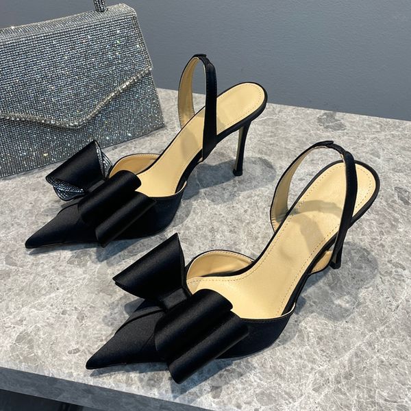 

Chic Women's Bowtie Satine Slide Sandals - Rhinestone Accented High Heels for Special Occasions, Colour3