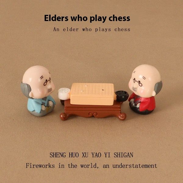

Cartoon Creative Resin Crafts Mini Grandpa Chess Micro Landscape Scene Office Desktop Ornament