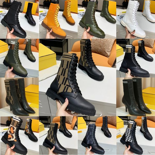 

Designer boots Boots Women's stretch knit sock boots slim fit ankle boots round toe lace up single boots, genuine leather patent leather high-heeled boots, F-8