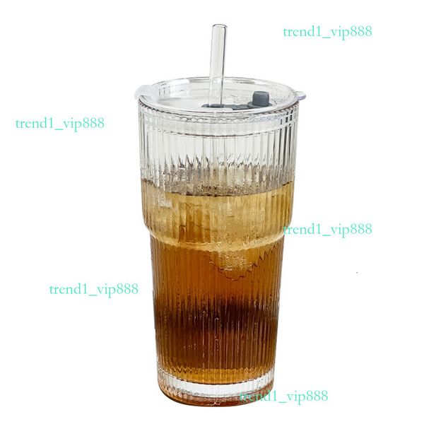 

Water Bottles cup Stripe Glass Transparent Glasses With Lid And Straw Ice Coffee Mug Tea Literary sense cups with lid and straw 4be, Gradient