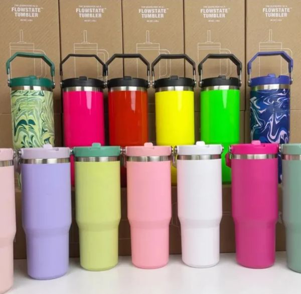

DHL Tumblers 30oz Cups Heat Preservation Neon Pink Red Water Bottles Stainless Steel Large Capacity Travel Car Mugs Reusable Leakproof Flip Cup FY474 0906, Multi-color