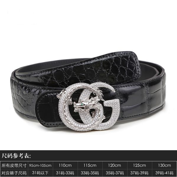 

2024 Designer Men's Gift Box Dragon Head Buckle Inlaid Diamond Business Authentic Crocodile Belly Brand Belt Leather Trendy Fashion Youth, Dark grey