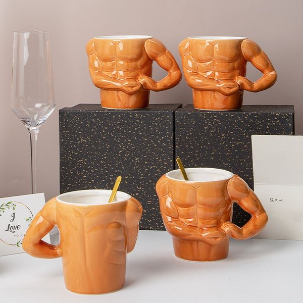 

Muscle Man Coffee Mug Creative Personality Water Ceramic Cup Birthday Gift, Orange