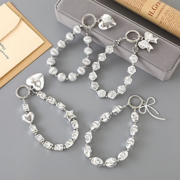 New Silver Plated Flower Bead Fashionable Trend, Love Bow Pendant, High End, Mobile Phone Chain Accessory