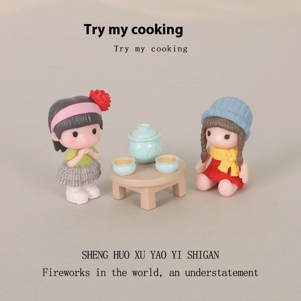

Mini soup pot, low table, cute little girl, baby house accessories, creative micro landscape, home decoration, desktop ornaments