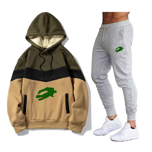 

Men's Brand Tracksuit Hooded Sweatshirt Sweatpants 2 Pcs Sets Sports Suit Casual Jogger Sportswear 2 Piece Male Fleece Streetwear Sets, White 1