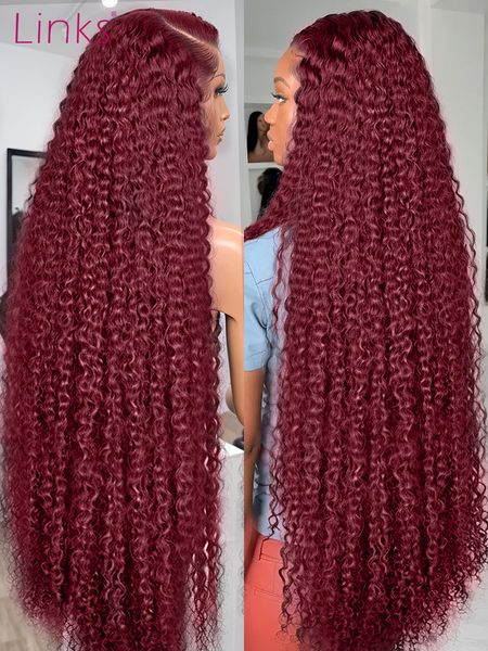 

42 30 Inch 99J Bury 13X6 HD Frontal Red Curly 13X4 Colored Deep Wave 13X4 Lace Front Human Hair Wigs, Mix color