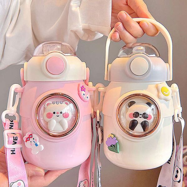 

Large-capacity Cartoon Children's Thermos Students School Water Bottle Girls Sports Insulated Straw Cup Kids Outdoor Kettle, White