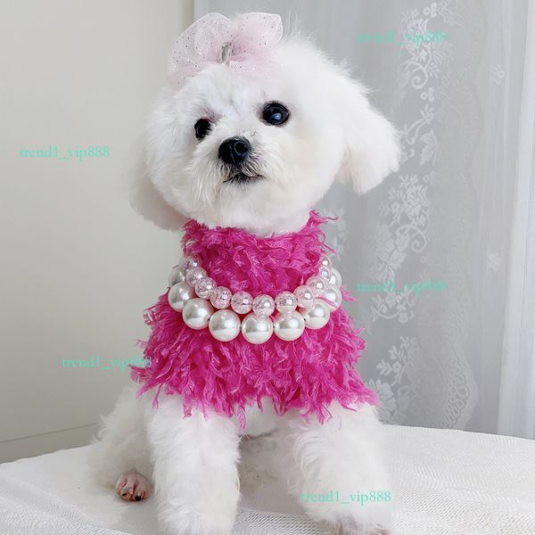 

Fashion pearl Pet for small dogs and cats clothes all season universal chest strap chain, supplies, dog collar designer harness d05, Pink